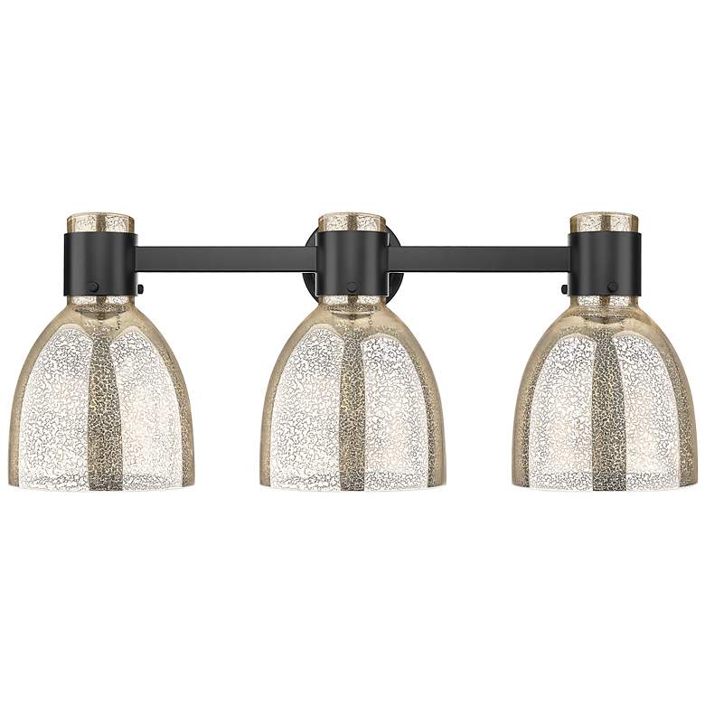 Image 2 Downtown Lawton Bell 24"W 3 Light Black Vanity Light w/ Mercury Shade more views