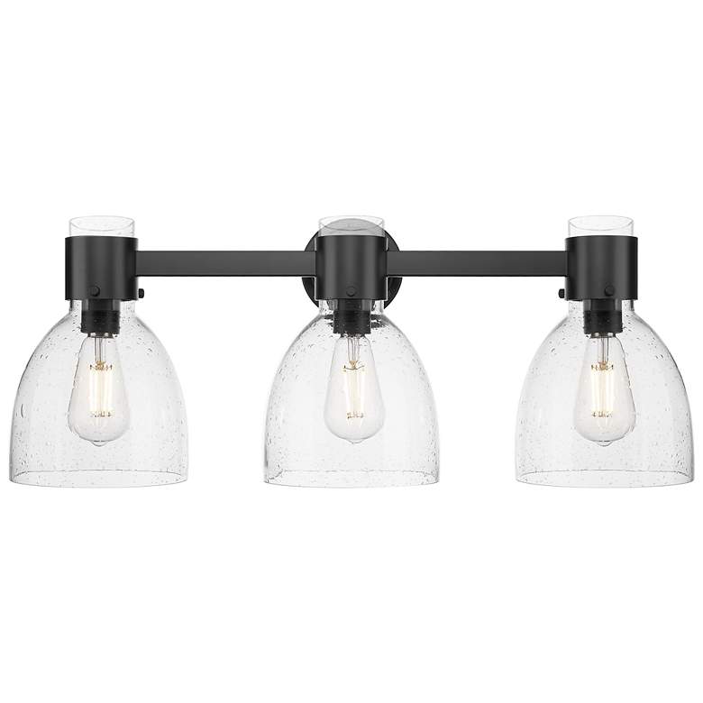Image 1 Downtown Lawton Bell 24"W 3 Light Black Vanity Light w/ Seedy Shade