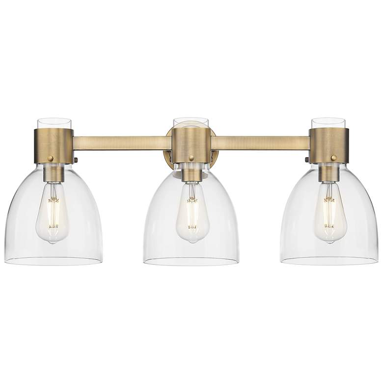 Image 1 Downtown Lawton Bell 24"W 3 Light Brass Vanity Light w/ Clear Shade