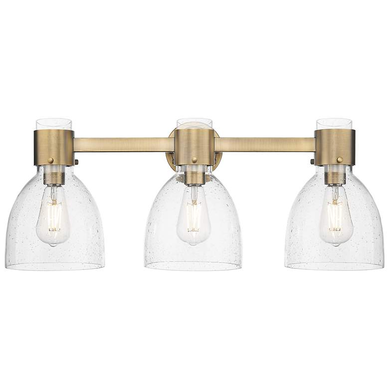 Image 1 Downtown Lawton Bell 24"W 3 Light Brass Vanity Light w/ Seedy Shade