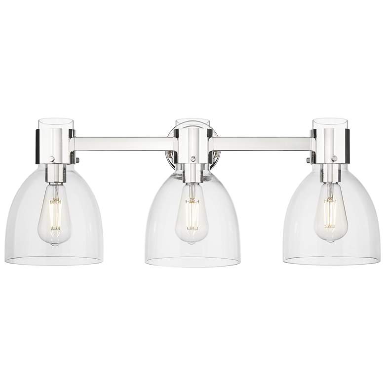 Image 1 Downtown Lawton Bell 24"W 3 Light Nickel Vanity Light w/ Clear Shade