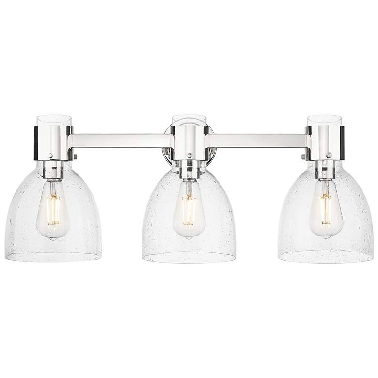 Image 1 Downtown Lawton Bell 24"W 3 Light Nickel Vanity Light w/ Seedy Shade