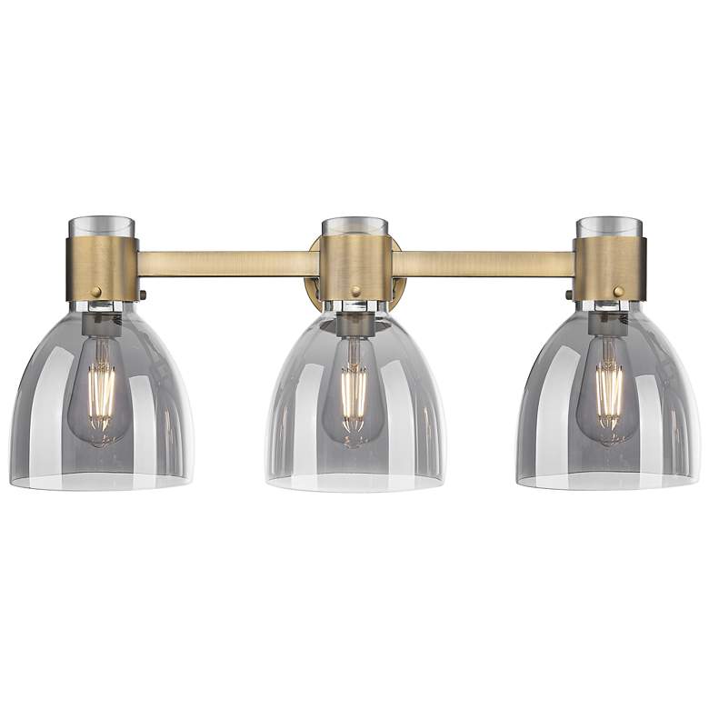 Image 1 Downtown Lawton Bell 24"W Brass Vanity Light w/ Light Smoke Shade