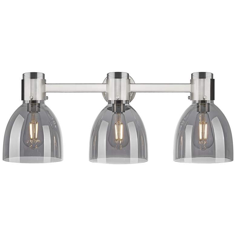 Image 1 Downtown Lawton Bell 24"W Nickel Vanity Light w/ Light Smoke Shade