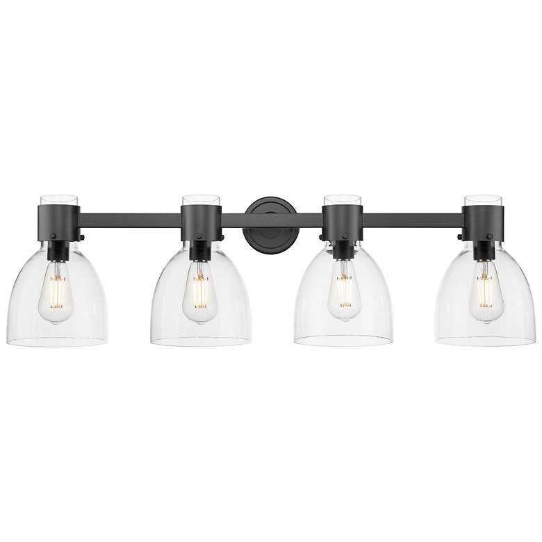 Image 1 Downtown Lawton Bell 34"W 4 Light Black Vanity Light w/ Clear Shade