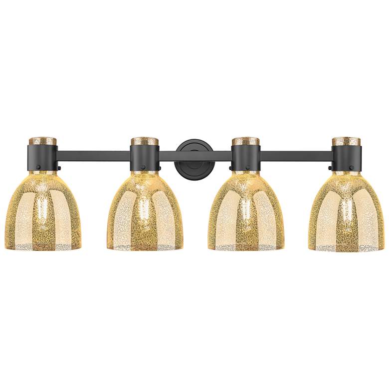 Image 1 Downtown Lawton Bell 34"W 4 Light Black Vanity Light w/ Mercury Shade