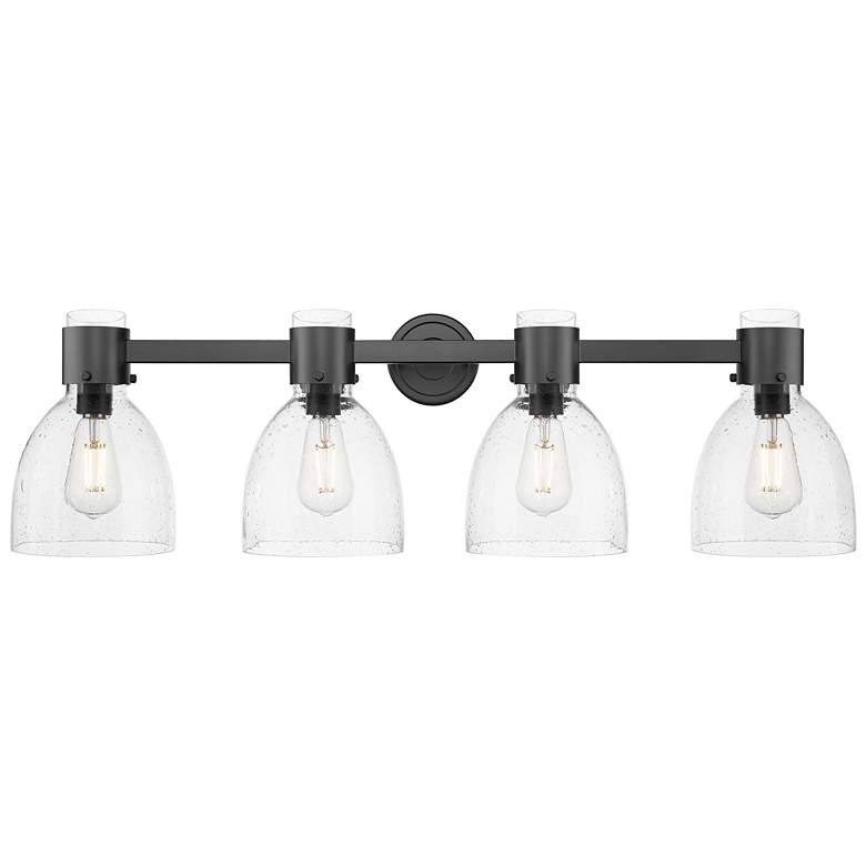 Image 1 Downtown Lawton Bell 34"W 4 Light Black Vanity Light w/ Seedy Shade