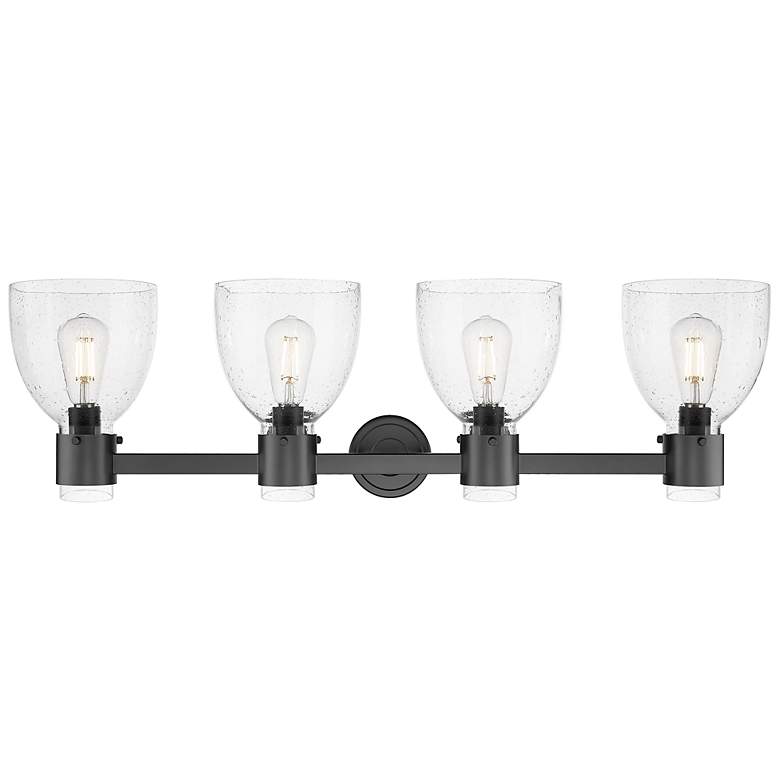 Image 2 Downtown Lawton Bell 34"W 4 Light Black Vanity Light w/ Seedy Shade more views