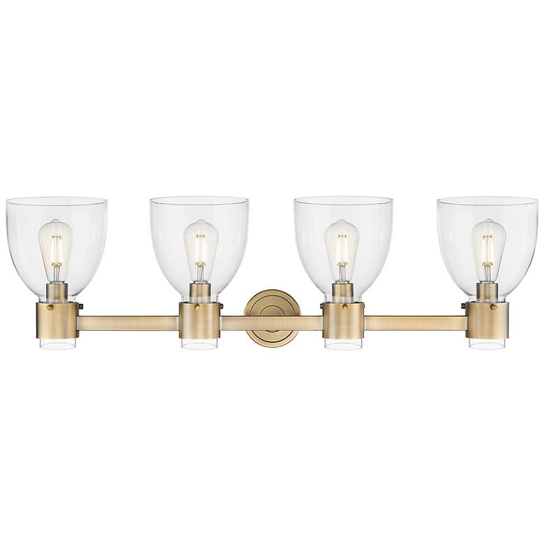 Image 2 Downtown Lawton Bell 34"W 4 Light Brass Vanity Light w/ Clear Shade more views
