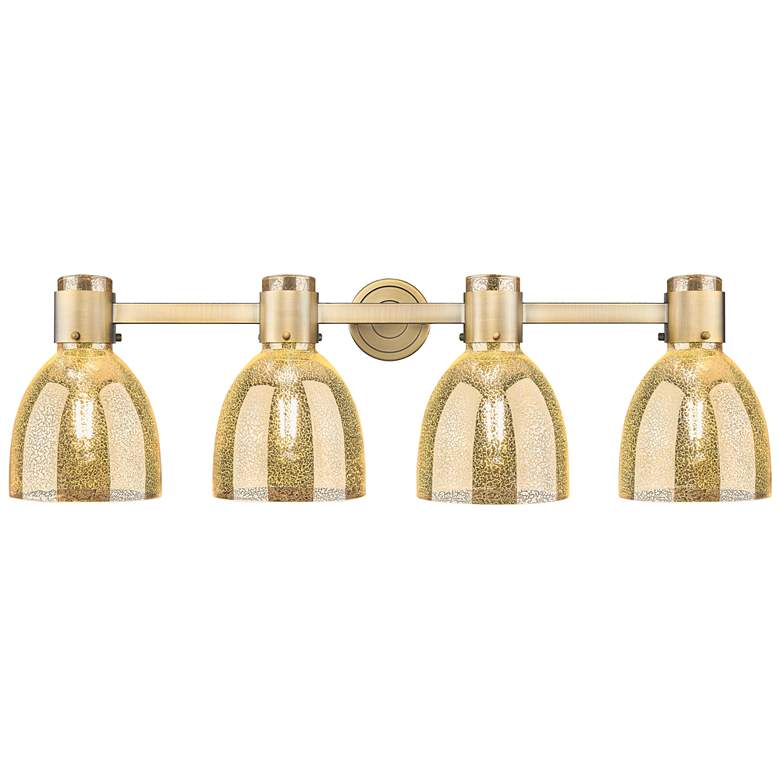 Image 1 Downtown Lawton Bell 34"W 4 Light Brass Vanity Light w/ Mercury Shade