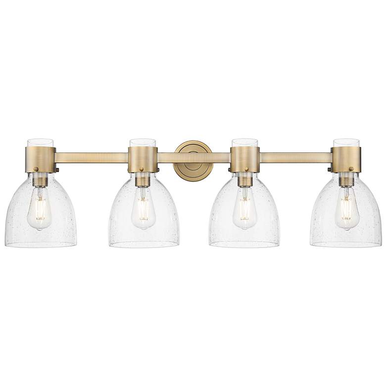 Image 1 Downtown Lawton Bell 34"W 4 Light Brass Vanity Light w/ Seedy Shade