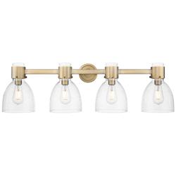 Downtown Lawton Bell 34"W 4 Light Brass Vanity Light w/ Seedy Shade