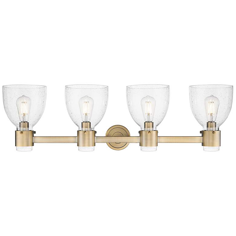 Image 2 Downtown Lawton Bell 34"W 4 Light Brass Vanity Light w/ Seedy Shade more views