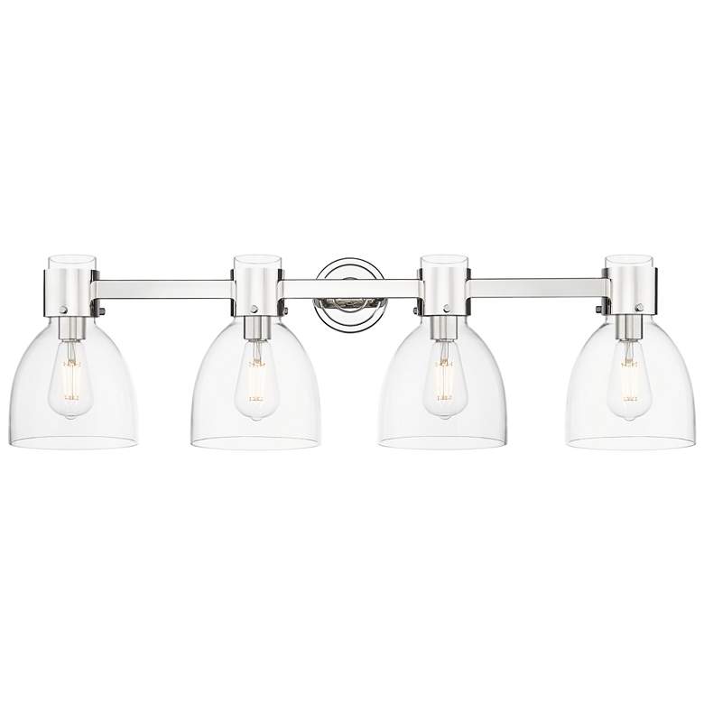 Image 1 Downtown Lawton Bell 34"W 4 Light Nickel Vanity Light w/ Clear Shade