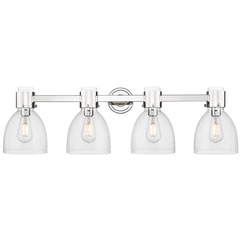Image 1 Downtown Lawton Bell 34"W 4 Light Nickel Vanity Light w/ Seedy Shade