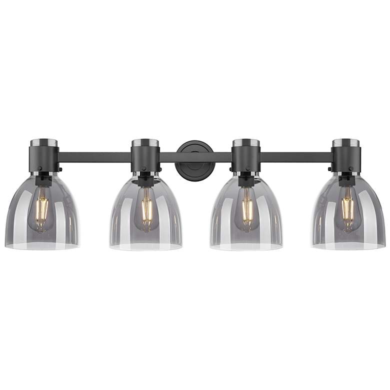 Image 1 Downtown Lawton Bell 34"W Black Vanity Light w/ Light Smoke Shade