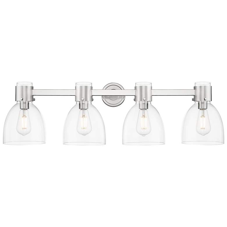 Image 1 Downtown Lawton Bell 34"W Satin Nickel Vanity Light w/ Clear Shade