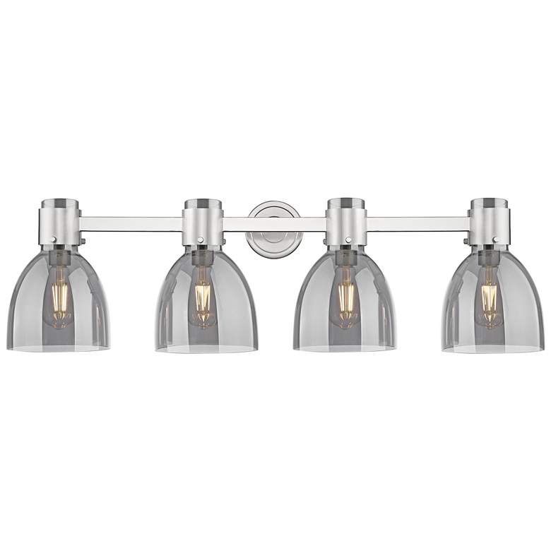 Image 1 Downtown Lawton Bell 34"W Satin Nickel Vanity Light w/ Light Smoke Shade