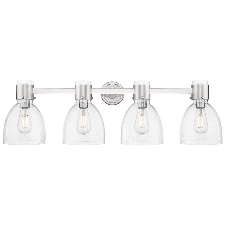 Image 1 Downtown Lawton Bell 34"W Satin Nickel Vanity Light w/ Seedy Shade