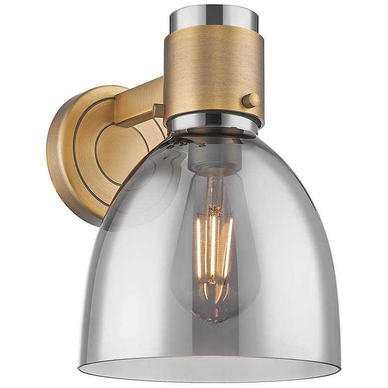 Image 1 Downtown Lawton Bell 9 "H Brass Wall Sconce w/ Light Smoke Shade