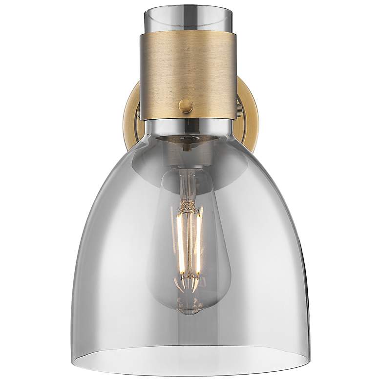 Image 2 Downtown Lawton Bell 9 "H Brass Wall Sconce w/ Light Smoke Shade more views