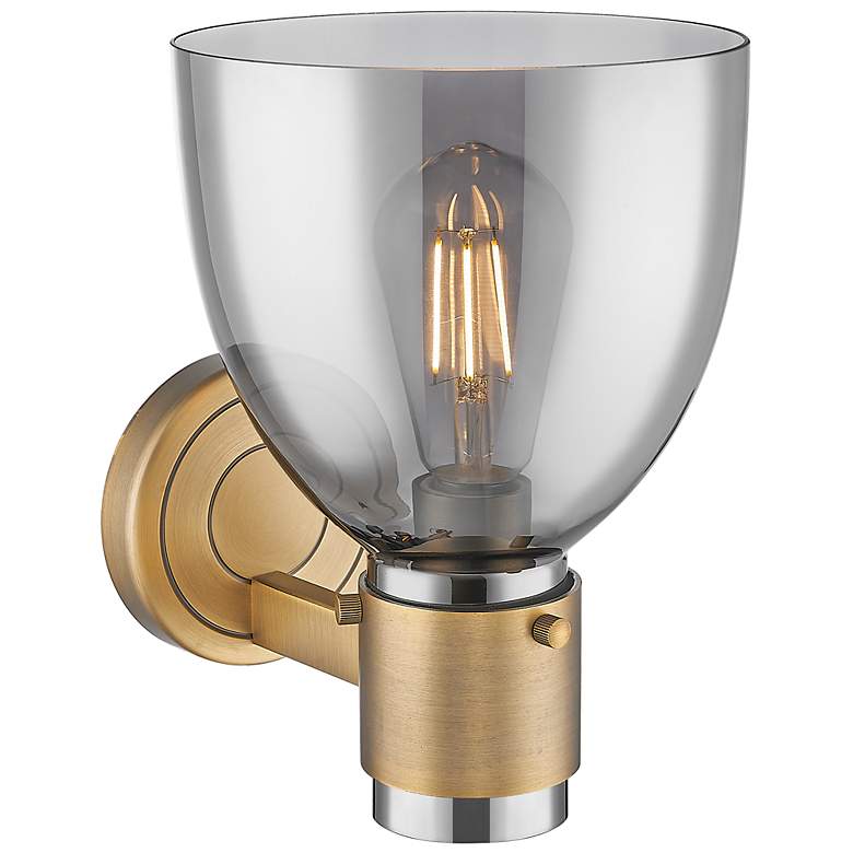 Image 3 Downtown Lawton Bell 9 "H Brass Wall Sconce w/ Light Smoke Shade more views