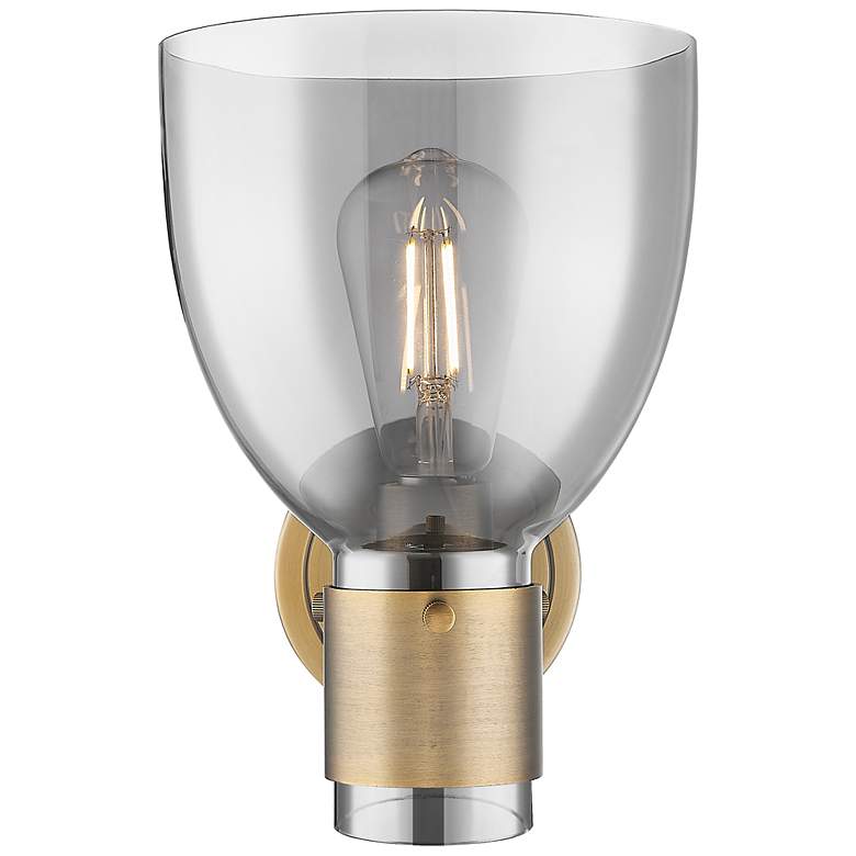 Image 4 Downtown Lawton Bell 9 "H Brass Wall Sconce w/ Light Smoke Shade more views