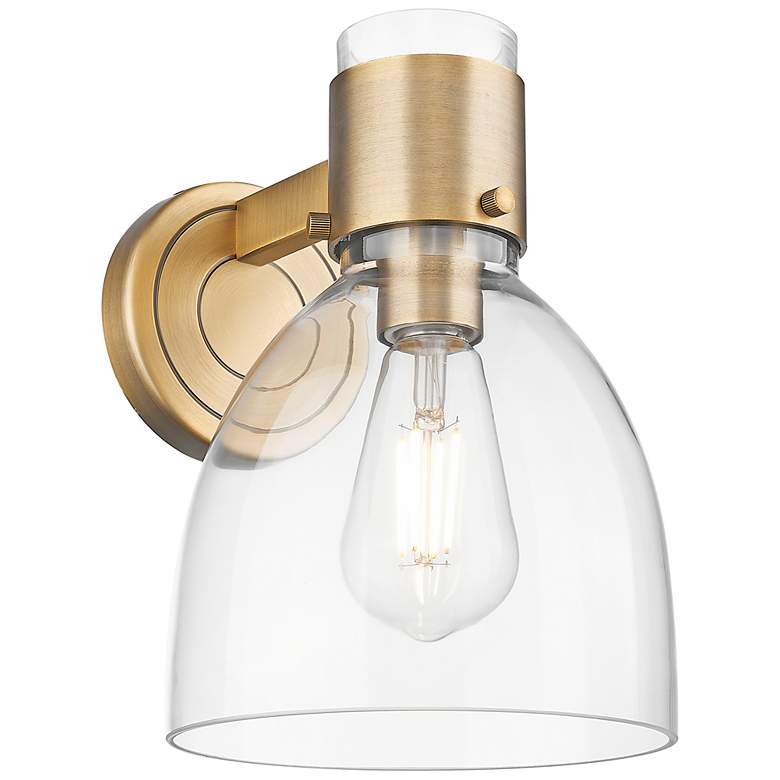 Image 1 Downtown Lawton Bell 9 "H Brushed Brass Wall Sconce w/ Clear Shade