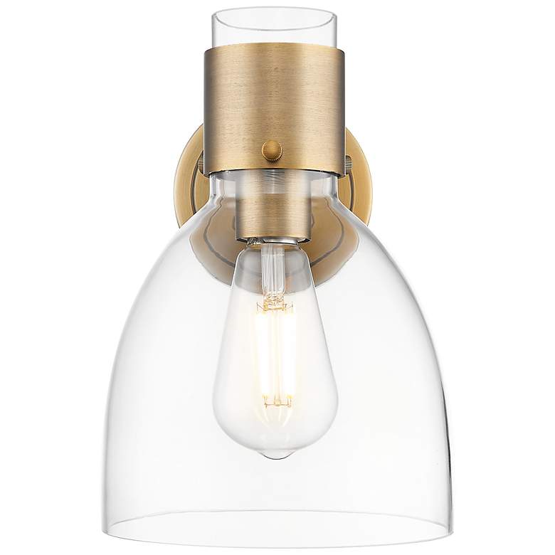 Image 2 Downtown Lawton Bell 9 "H Brushed Brass Wall Sconce w/ Clear Shade more views