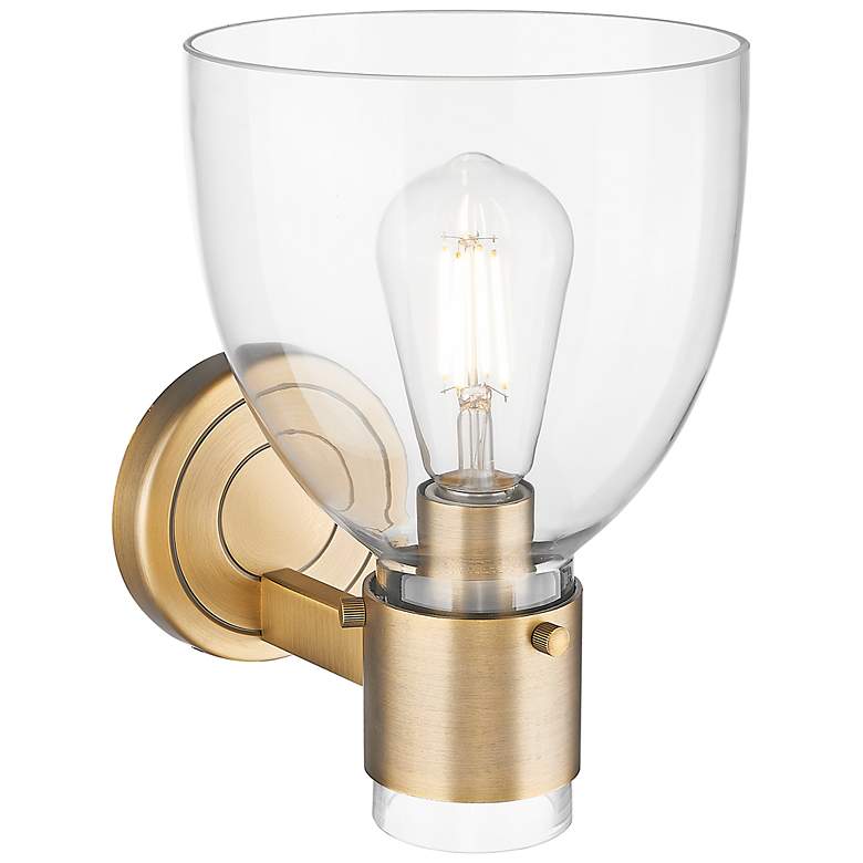 Image 3 Downtown Lawton Bell 9 "H Brushed Brass Wall Sconce w/ Clear Shade more views
