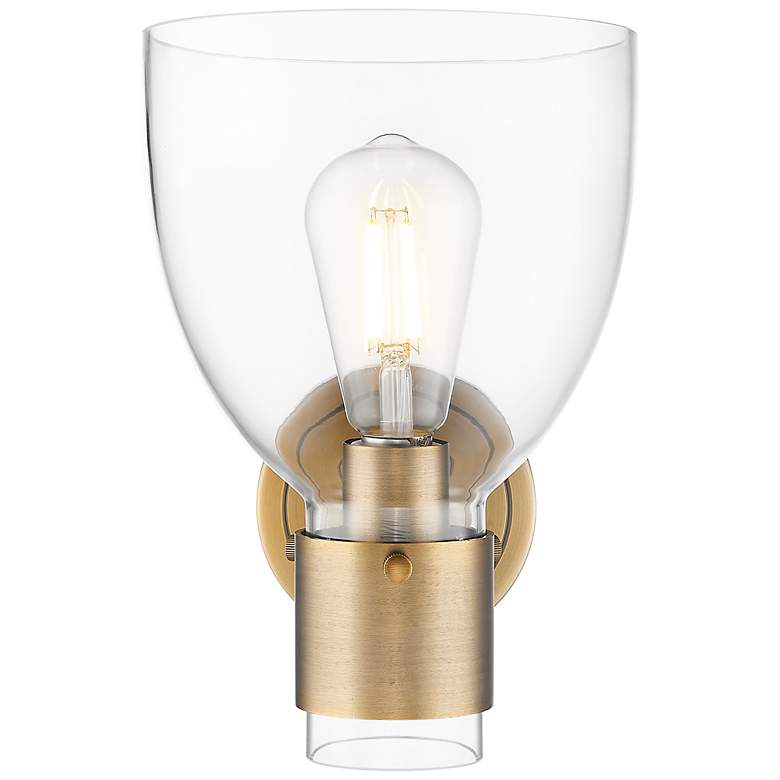 Image 4 Downtown Lawton Bell 9 "H Brushed Brass Wall Sconce w/ Clear Shade more views