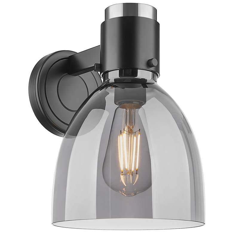 Image 1 Downtown Lawton Bell 9 "H Matte Black Wall Sconce w/ Light Smoke Shade