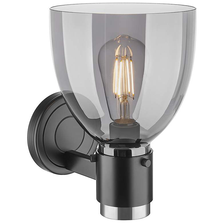 Image 3 Downtown Lawton Bell 9 "H Matte Black Wall Sconce w/ Light Smoke Shade more views