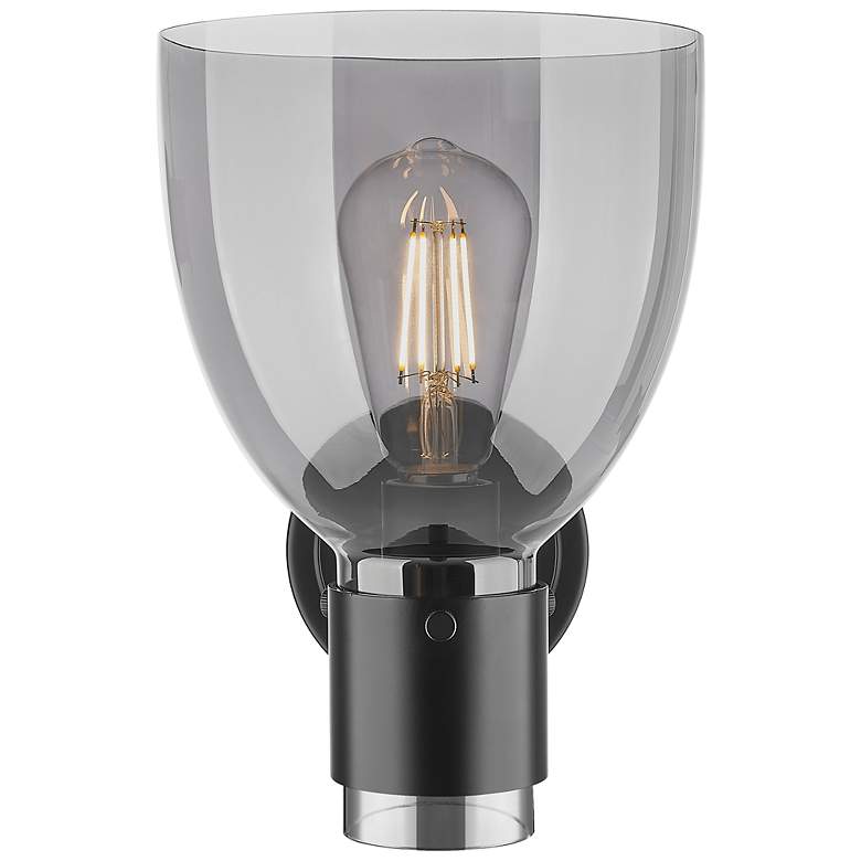 Image 4 Downtown Lawton Bell 9 "H Matte Black Wall Sconce w/ Light Smoke Shade more views