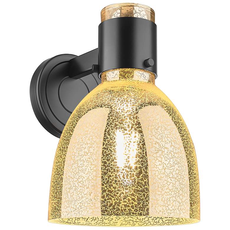 Image 1 Downtown Lawton Bell 9 "H Matte Black Wall Sconce w/ Mercury Shade