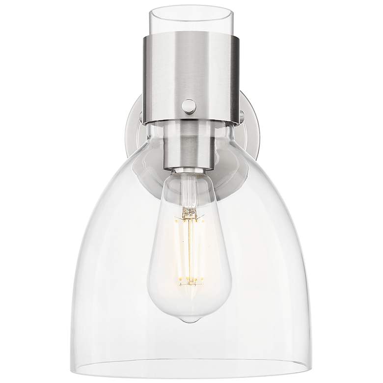 Image 2 Downtown Lawton Bell 9 "H Satin Nickel Wall Sconce w/ Clear Shade more views