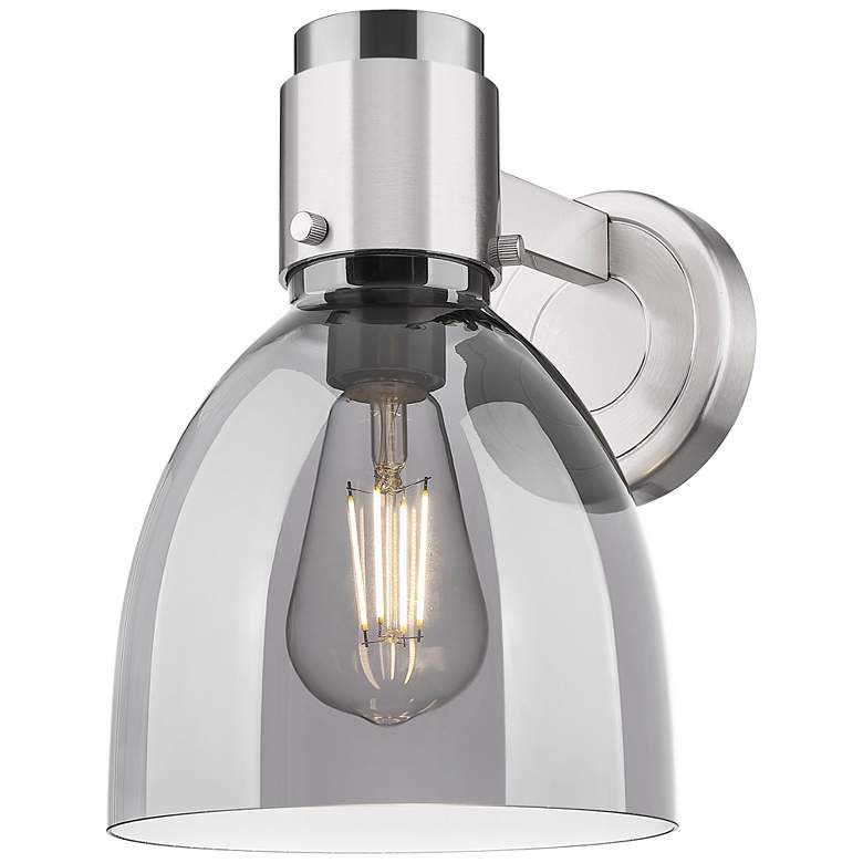 Image 1 Downtown Lawton Bell 9 "H Satin Nickel Wall Sconce w/ Light Smoke Shade