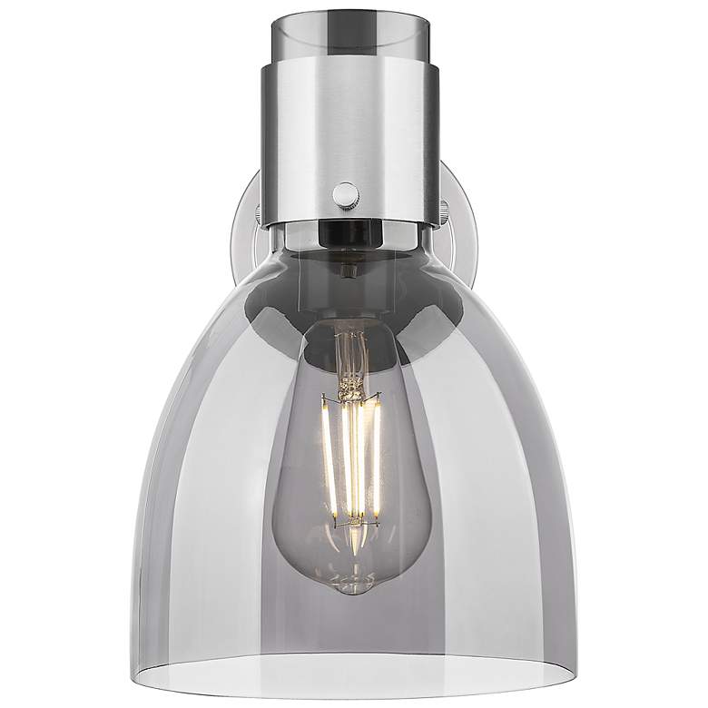 Image 2 Downtown Lawton Bell 9 "H Satin Nickel Wall Sconce w/ Light Smoke Shade more views