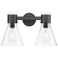 Downtown Lawton Cone 16"W 2 Light Black Vanity Light w/ Clear Shade
