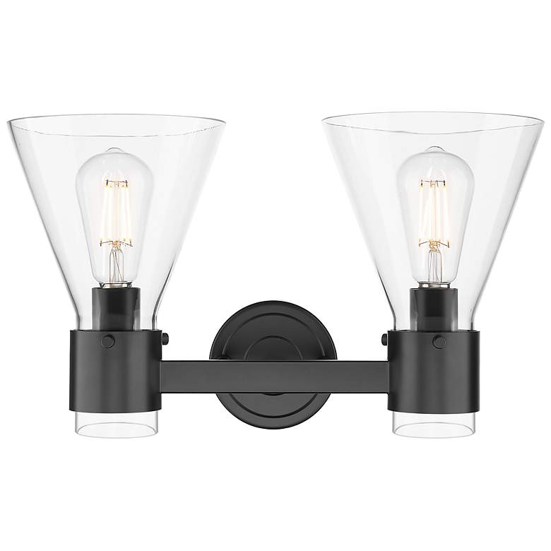 Image 2 Downtown Lawton Cone 16"W 2 Light Black Vanity Light w/ Clear Shade more views