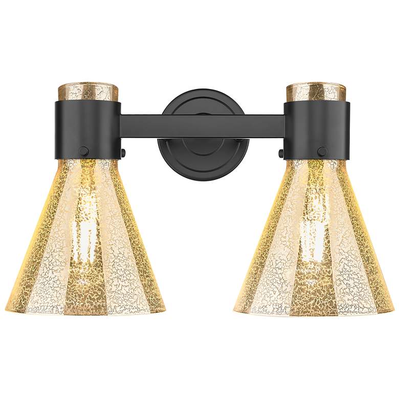 Image 1 Downtown Lawton Cone 16"W 2 Light Black Vanity Light w/ Mercury Shade