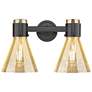 1_Downtown Lawton Cone 16"W 2 Light Black Vanity Light w/ Mercury Shade