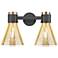 Downtown Lawton Cone 16"W 2 Light Black Vanity Light w/ Mercury Shade