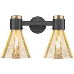 Downtown Lawton Cone 16"W 2 Light Black Vanity Light w/ Mercury Shade