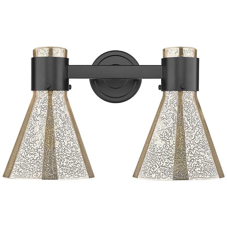 Image 2 Downtown Lawton Cone 16"W 2 Light Black Vanity Light w/ Mercury Shade more views