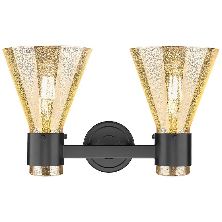 Image 3 Downtown Lawton Cone 16"W 2 Light Black Vanity Light w/ Mercury Shade more views