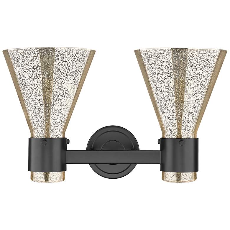 Image 4 Downtown Lawton Cone 16"W 2 Light Black Vanity Light w/ Mercury Shade more views