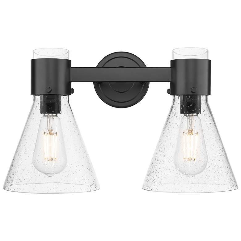 Image 1 Downtown Lawton Cone 16"W 2 Light Black Vanity Light w/ Seedy Shade