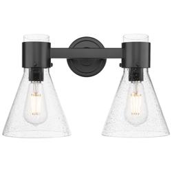 Downtown Lawton Cone 16"W 2 Light Black Vanity Light w/ Seedy Shade