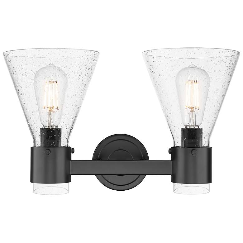 Image 2 Downtown Lawton Cone 16"W 2 Light Black Vanity Light w/ Seedy Shade more views